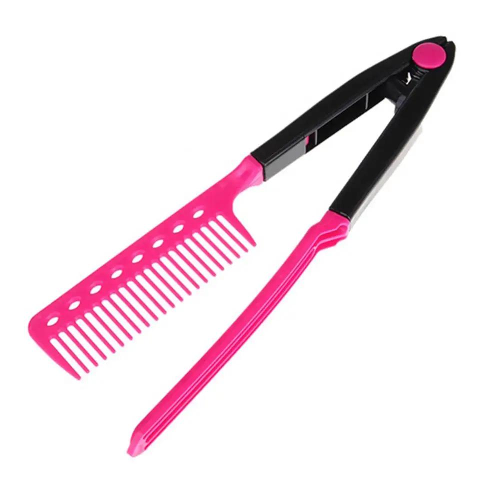 1pcs Folding V Type Hair Straightener Brush Hairdress Tool Hairdressing Combs Natural Hair Styling Curling Comb Hair