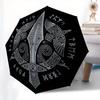 Viking Shield Wall Art, Norse Decor with Spear and Ravens Umbrella, Cute Umbrella with Cute Design, Portable 3-Fold Compact Umbrella for Men & Women,