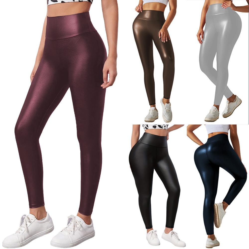 Modische Kunstleder-Leggings Lässig Slim-fit Sexy Enganliegend Schlankmachende PU-Sporthose für Damen