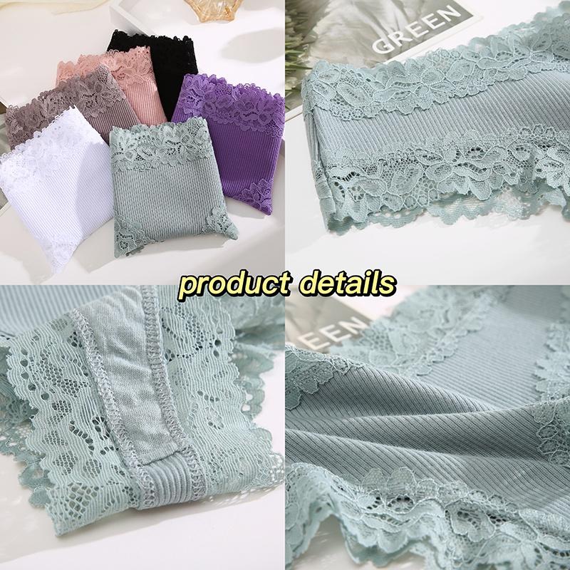 FINETOO Cotton Panties for Women Floral Lace Briefs Comfortable Underwear Female Underpants Solid Color Pantys Lingerie S-XL