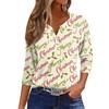 Women's T Shirt Tee Christmas Print Button 3/4 Sleeve Daily Weekend Fashion Basic V Neck Regular Top