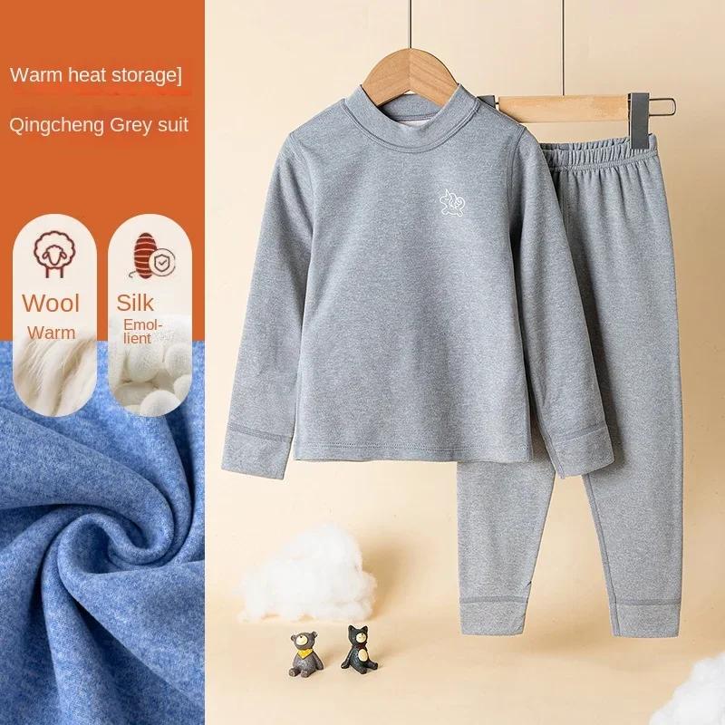 Kids Wool & Silk Thermal Underwear Set Breathable Warm Base Layer Pajamas Soft Cozy Winter Loungewear for Boys & Girls