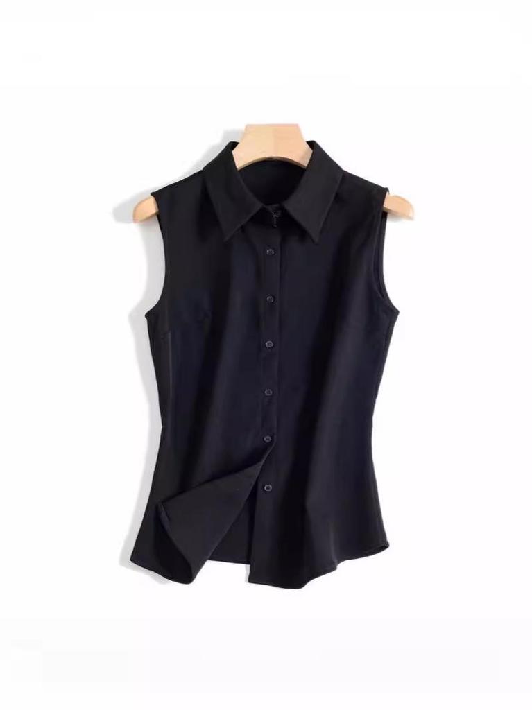 Korean Style Chiffon Sleeveless Collar Shirt for Women - 2025 Spring/Summer Versatile Vest