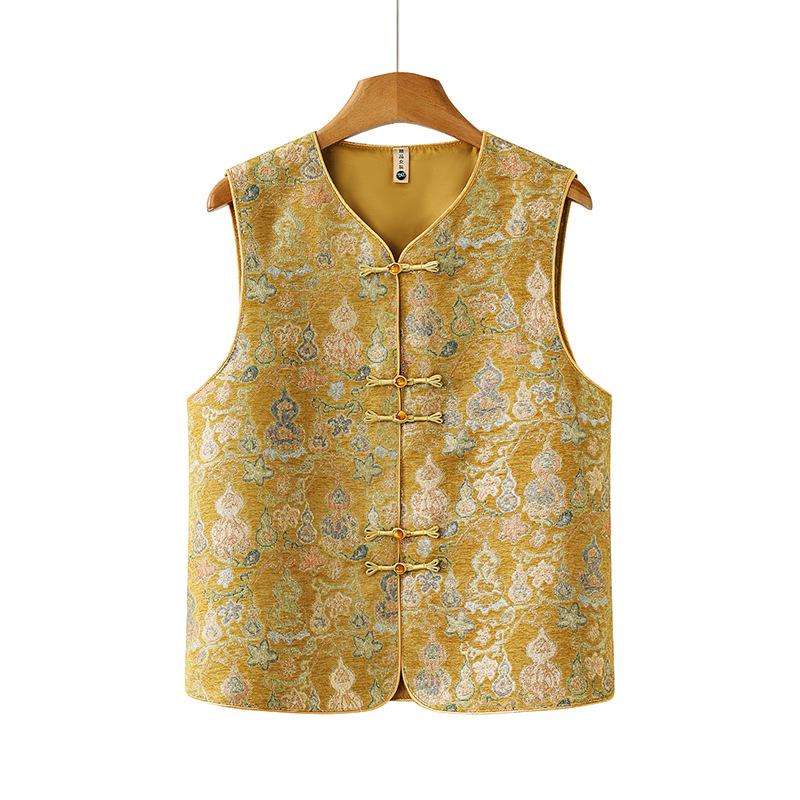 

Chic Summer Sleeveless Gourd Print Vest 5XL (Recommended 145–160 jin) жовтий
