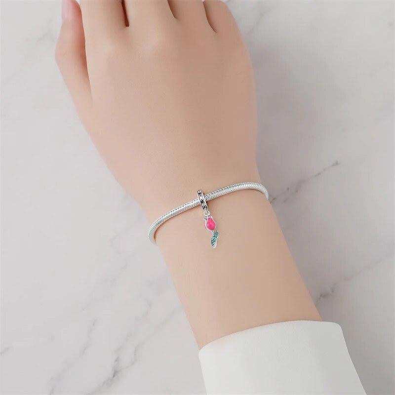 Authentic Copper Metal Metal Plants Flowers Tulip Charm Bead Component Bead Components Compatible With Authentic Original High Quality Fine Pendant