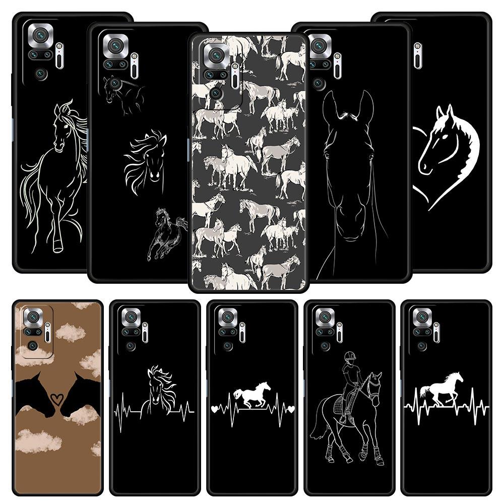 Animal Art Horse Phone Case For Xiaomi Redmi Note 14 13 5G 10 11 12 Pro Plus 4G 14C 13C 12C 10C Black Cover