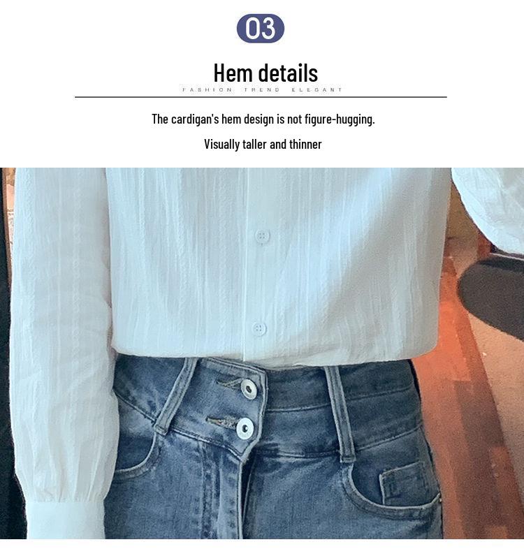 Cămașă de damă cu mâneci lungi, brodată, din bumbac pur - Primăvară & Toamnă 2024 Stil OL Casual Alb