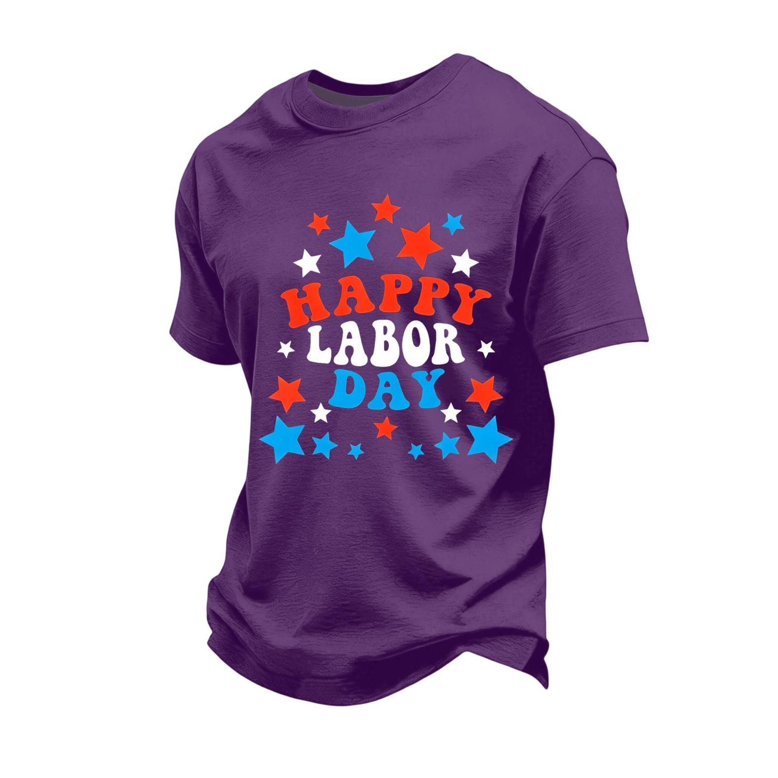 

Men s Loose Fit Casual Short Sleeve T-Shirt Labor Day Graphic Print Crew Neck Comfortable Top S фіолетовий