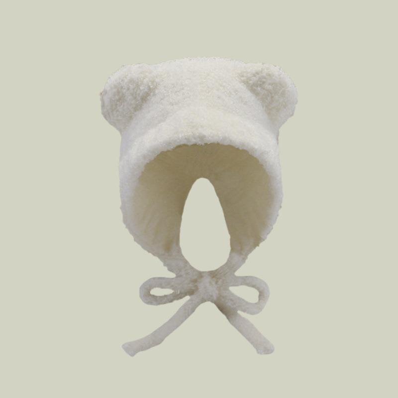 Bear cute bag head hat women's autumn and winter versatile new warm ear protectors big head circumference wool knitted hat