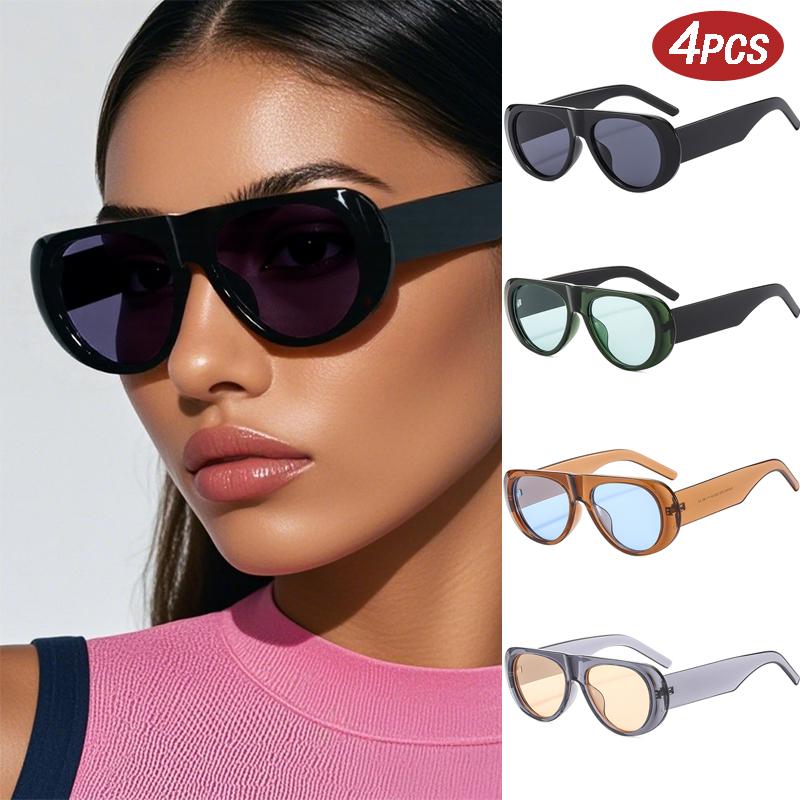 4set Fashion Big Frame Women Square Sunglasses Brand Black Round Cool Men Sunglasses One Piece Designer Pilot Sun Glasses UV400