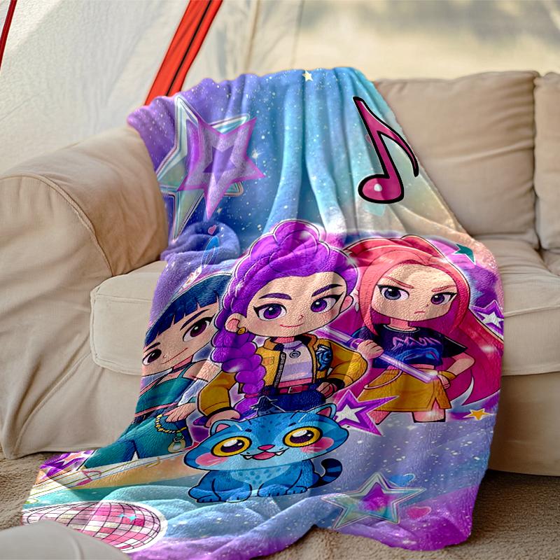 1pc Kpop Demon Hunters Blanket, Home Printed Throw Blanket - Soft Blanket Gift for Family, Washable Sofa Bed Blanket