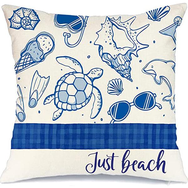 Summer Hot Style Ocean Style Pillow Beach Shell Pattern Blue Pillow Case Home Sofa Pillow Case Cushion Cover