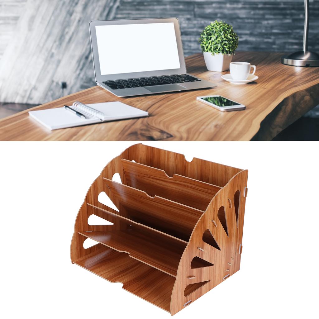 Wooden MultiSlot Storage Rack   Supplies Desktop File   for  (Black )