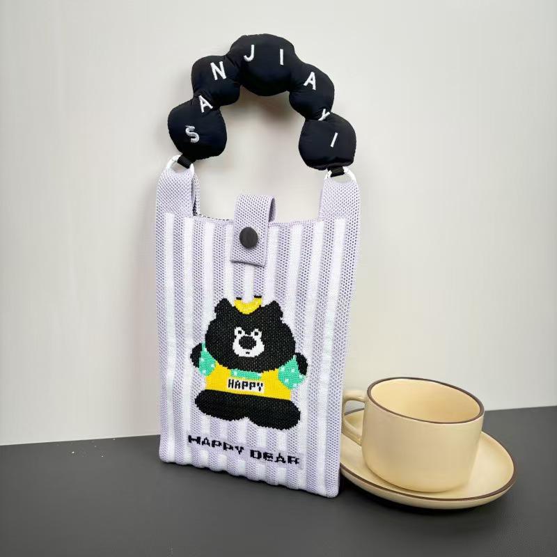 Sommer Damen Niedliche Mini-Tasche Vielseitige Mode Handytasche Cartoon Gestrickte Handtasche Umhängetasche Umhängetasche