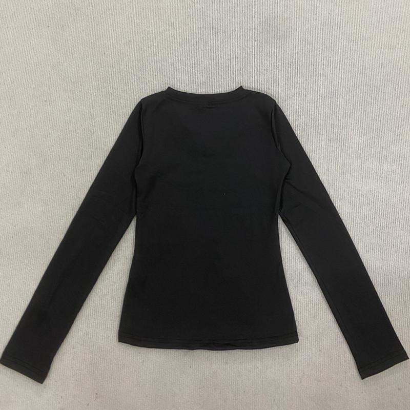 Y2K Gothic black printed women's retro spring V-neck long sleeved waist slimming top