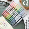 6 Colors Double Headed Highlighter Pen Art Markers Kawaii Japanese Color Fluorescent Pens School & Office Supplies Stationery