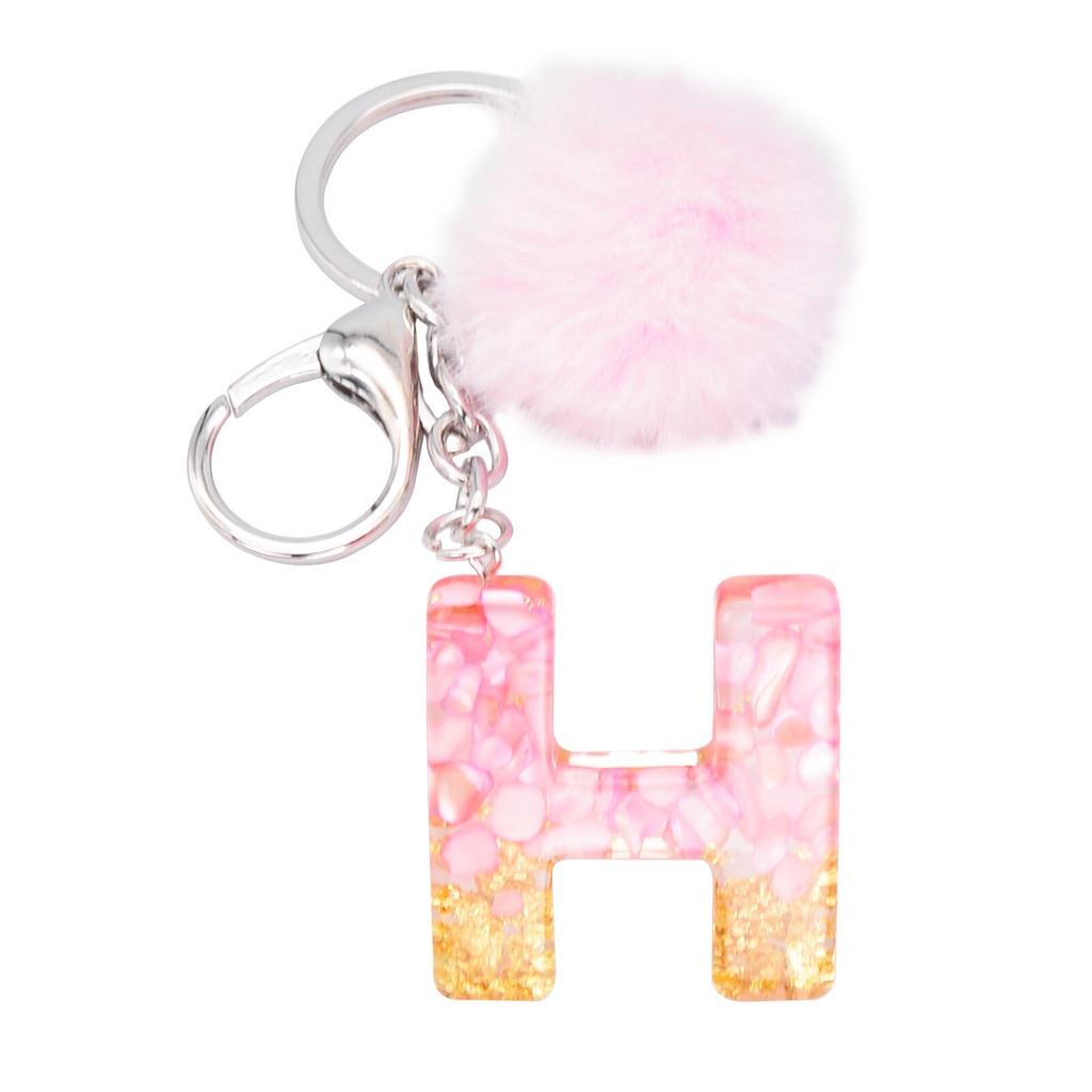 

Women Alphabet Keychain Foil English Letters Ornamant Bags Pendant Fluffy Ball Style H