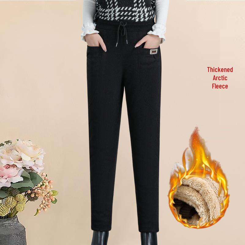 Extra-Warm Fleece Trousers for Middle-Aged and Elderly Women - Winter-Ready, Thickened Cotton, Plus Size
