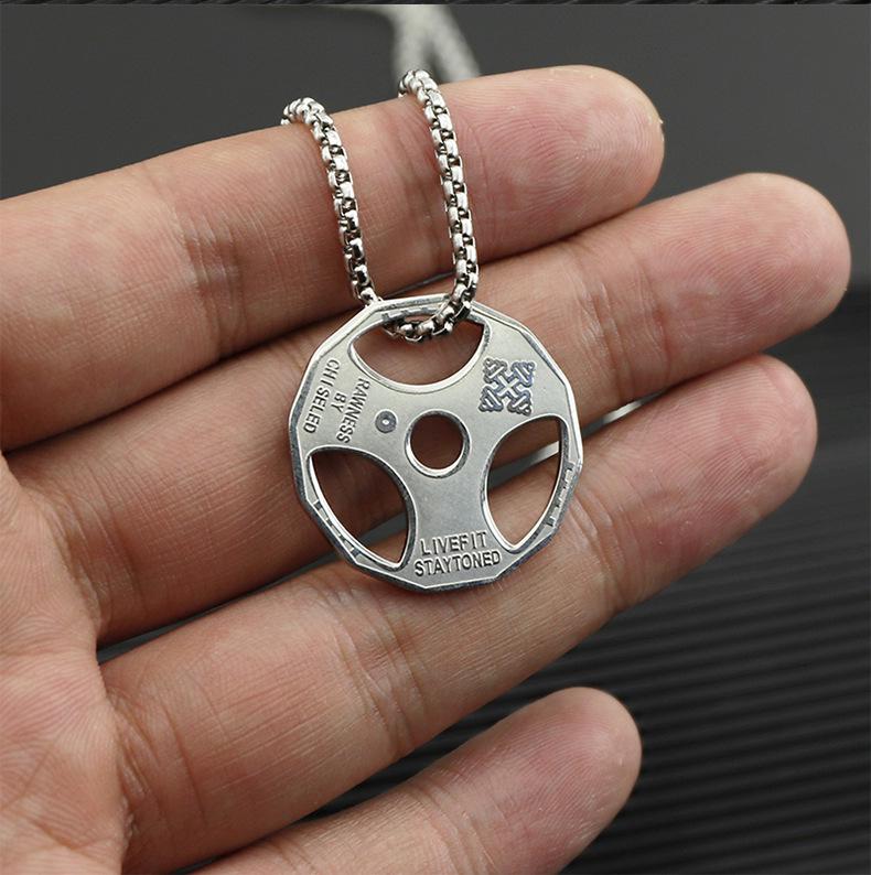 

Retro Weightlifting Dumbbell Plate Charm Stainless Steel Necklace - 60cm
