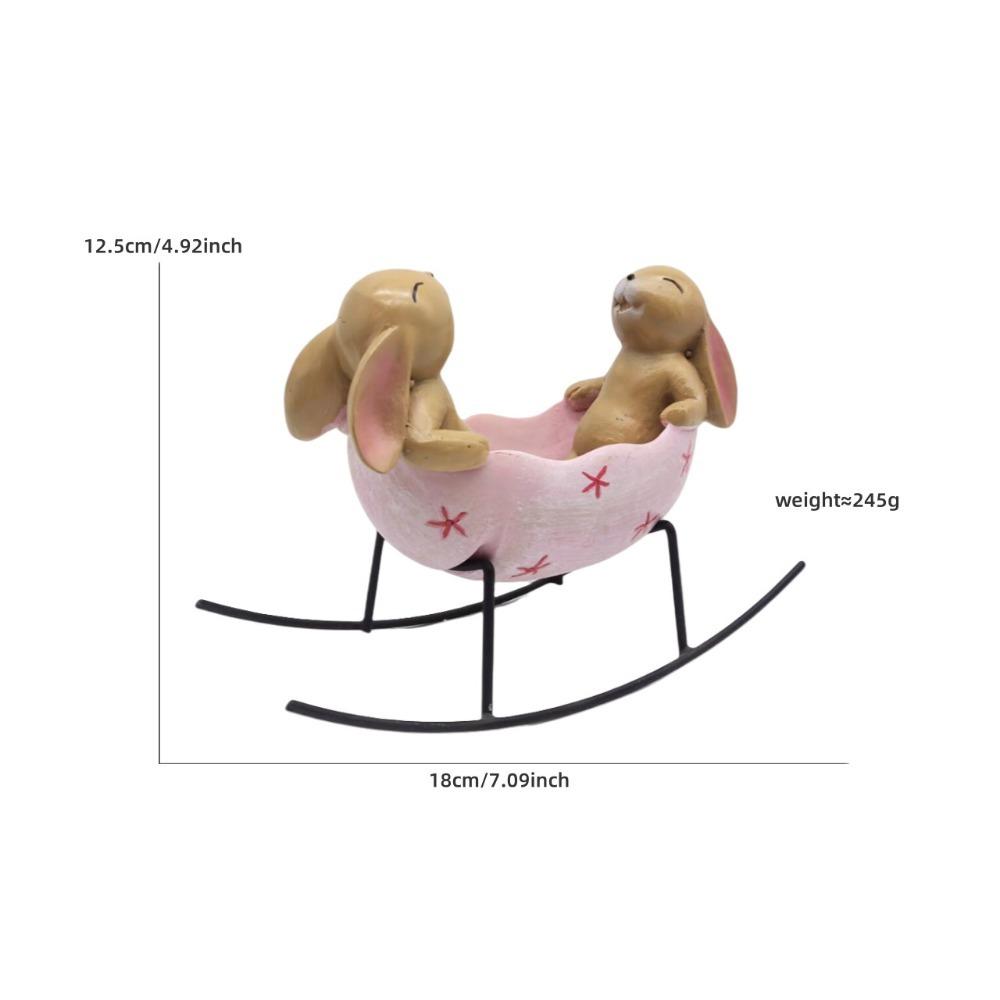 New Resin Rabbit Statue Easter Outdoor Animal Figurine Rocking in Egg Cradle Ornament Garden Decorations