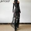BITCED Fall Solid Color High-Waisted Sexy Mesh Ribbon Short Skirt for Women