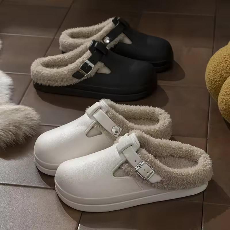 Mules Imperméables Moelleuses Femmes Hiver Chaussons Douillets Semelle Épaisse Douce Antidérapant Chaussures d'Intérieur