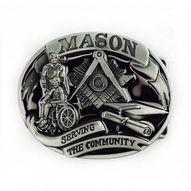 Retro Masonic Plate Buckle: American West-Inspired Fashion Belt