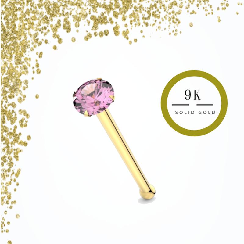 KODY PIERCING 14K Gold Ball End Pink Stone Nose Pin - Quality Piercing