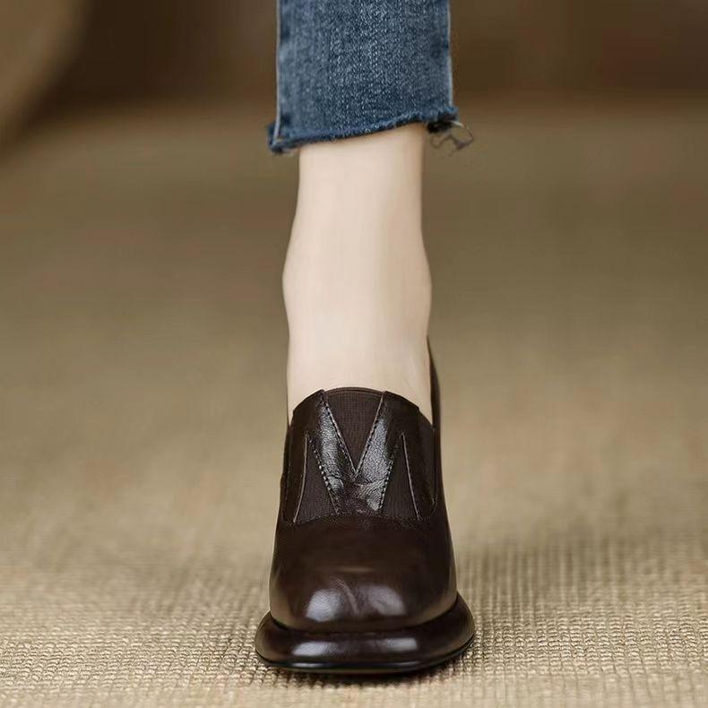 British style platform small leather shoes thick heel single shoes 2025 autumn new French high heels not tired feet Mary Jane shoes