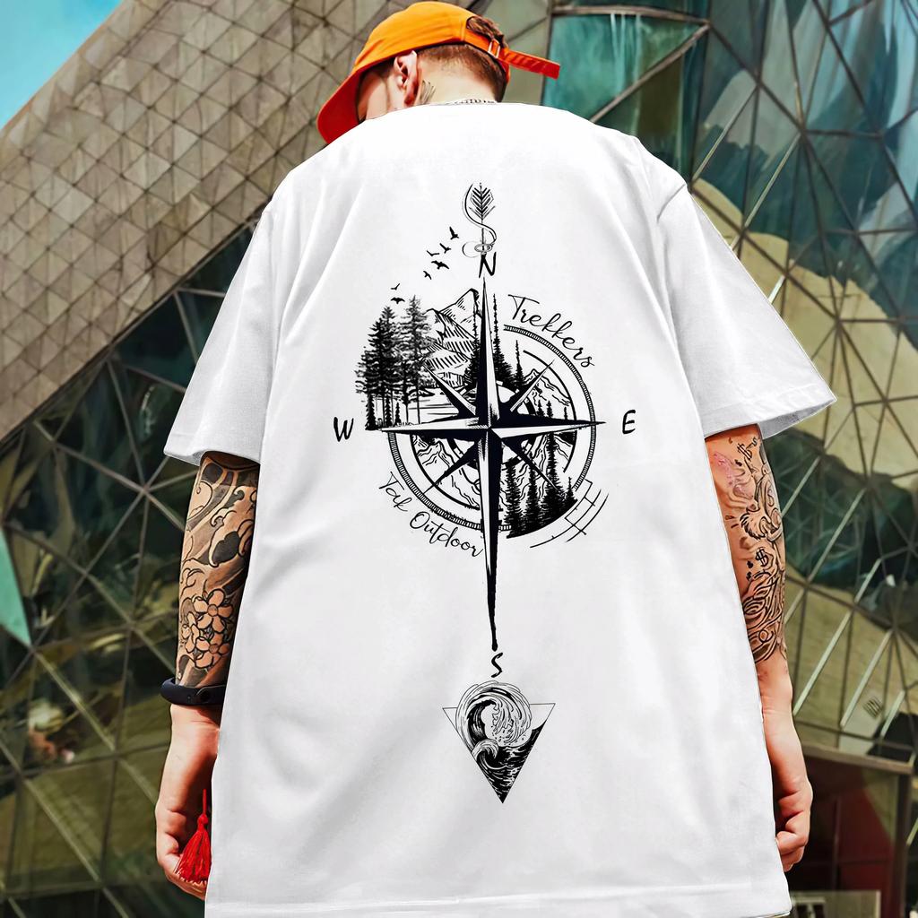 2024 yeni yaz erkek tişört 3d pusula baskılı kısa kollu Tees basit moda erkek giyim gevşek büyük boy tişört erkekler için