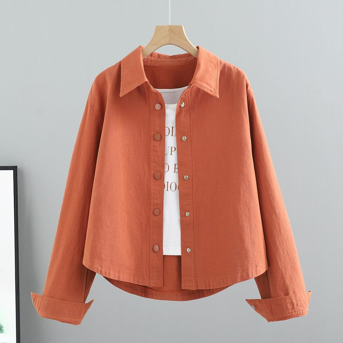 

Denim Fashion Jacket Women s Spring and Autumn Short Loose All-match Long-sleeved Shirt Tooling Jacket Top Trend S помаранчевий