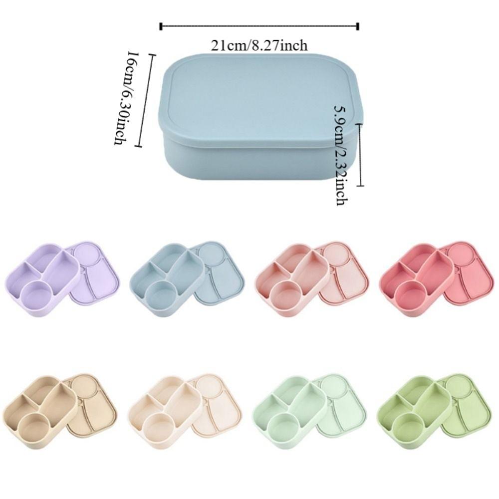 Rechteckige Silikon 4-Fach Lunchbox Auslaufsicher mit Fächern Lebensmittelbox Hitzebeständig Mikrowellengeeignet Frischhaltebox Schule