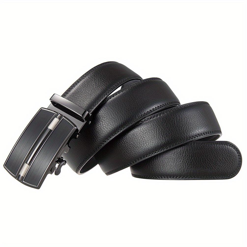 Men's PU Leather Ratchet Belt, Cool and Handsome Style, Adjustable Automatic Square Alloy Buckle Panel for Casual Business Wear
