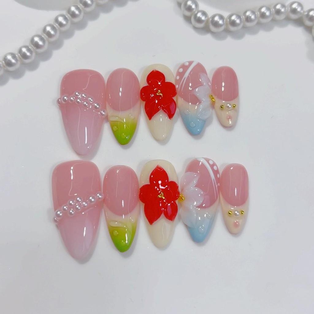 European Best-Selling Almond-Shaped Handmade Autumn/Winter Whitening Nail Art Press-On Nails