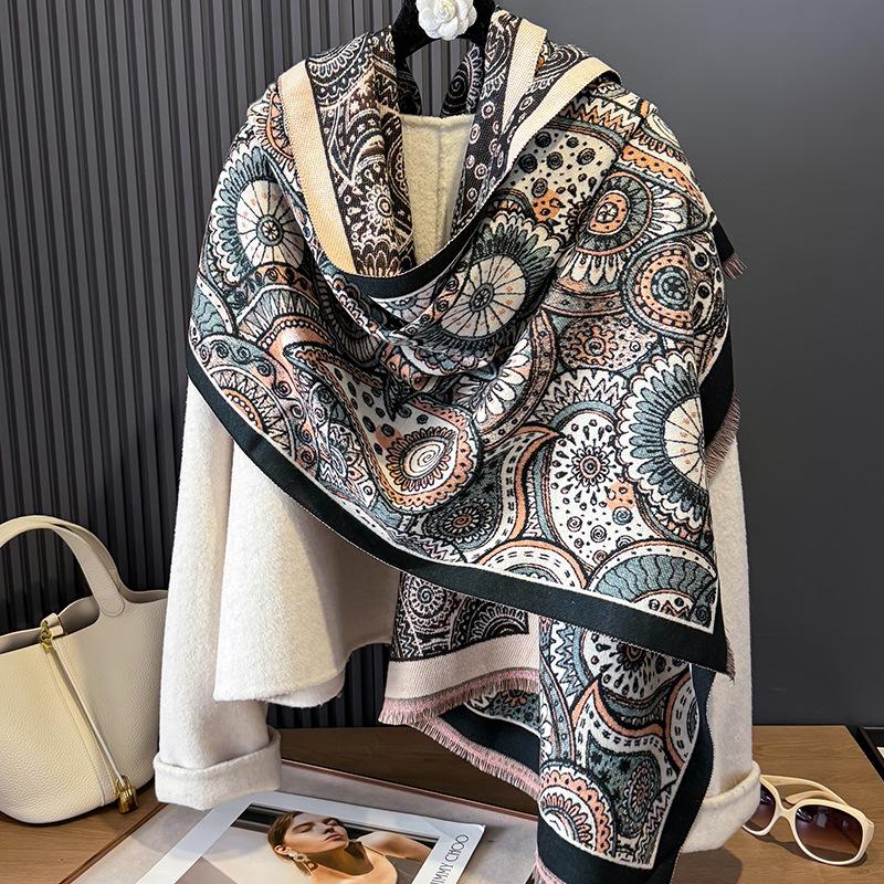 Autumn and Winter New Shawl Nap Blanket Imitation Cashmere Scarf Printed Fringed Warm Scarf