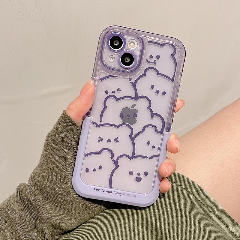 Ins Invisible Bracket Holder Pouzdro na telefon pro iPhone 14 13 12 11 Pro Max 14 Plus Cute Cartoon Line Bear Shockproof Cover