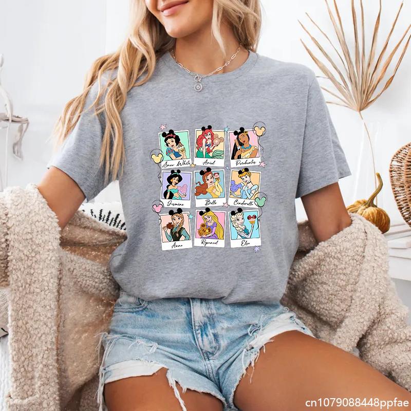 Women's New Fashion Disney Princess Harajuku Printed T-shirt Casual Cute Women's Cartoon T-shirt Tops