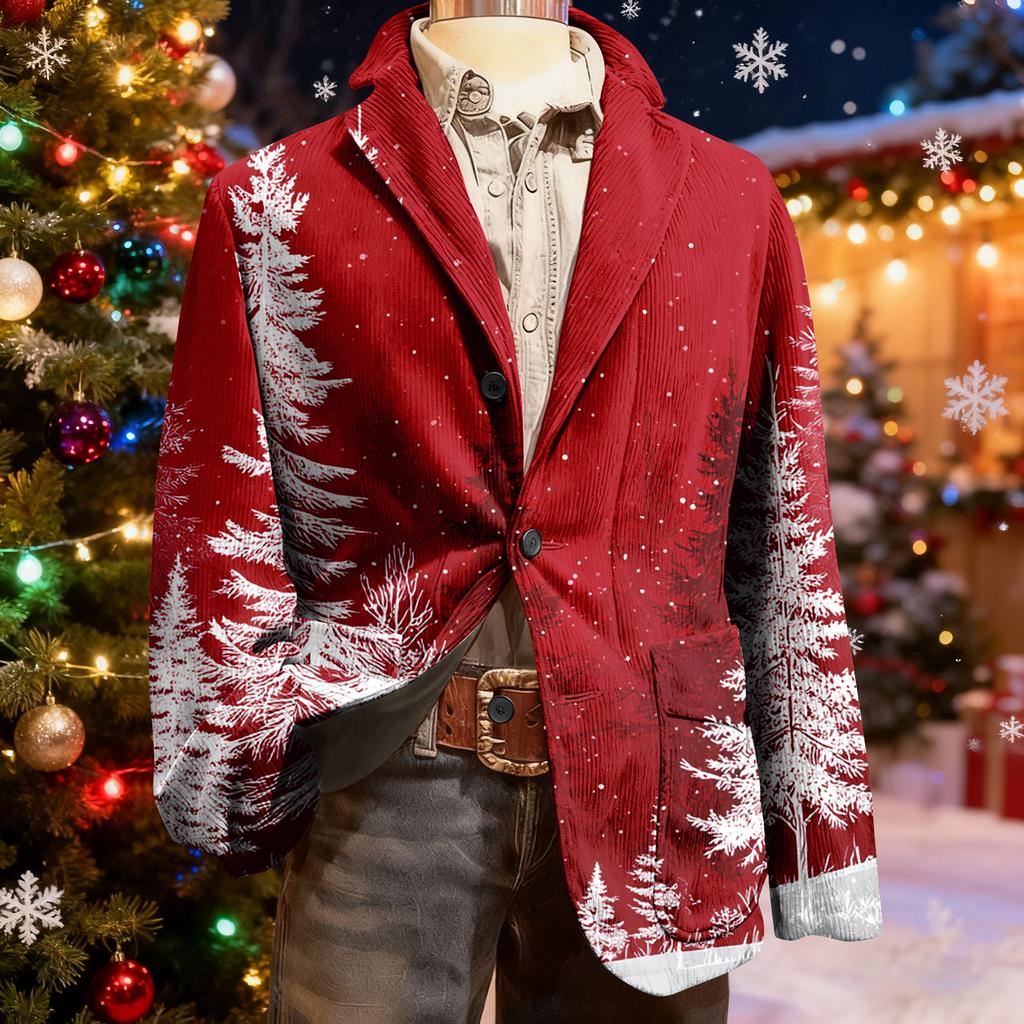 Herren Hässlicher Weihnachten Kord Warmtaschen Anzugjacke Strickjacke Herren Freizeitanzug