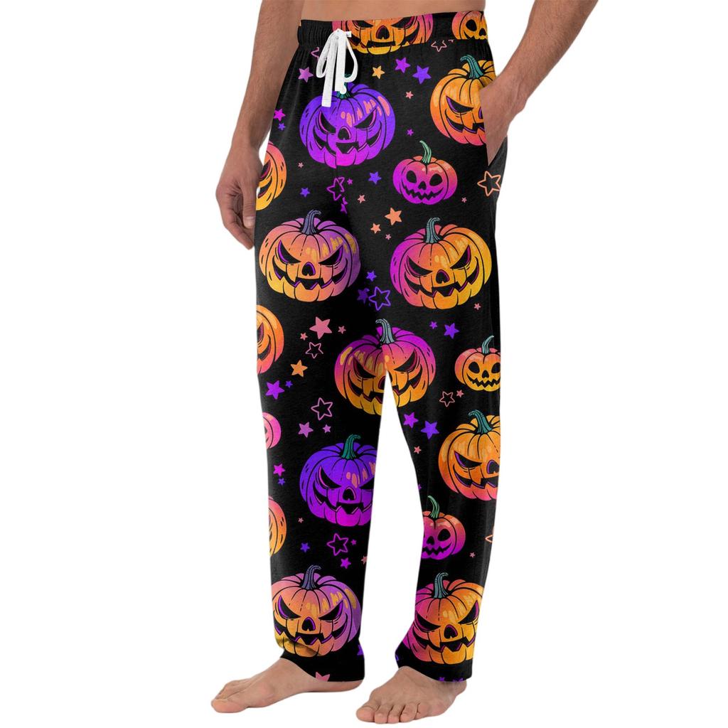 Men's Knitted Halloween Print Pocket Casual Pants Pajama Pants