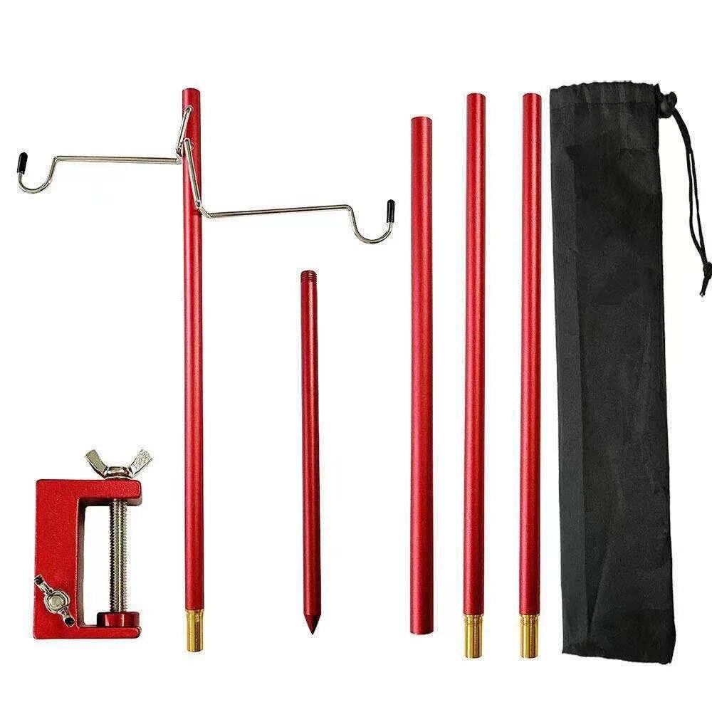 4 Section Camping Lantern Stand Aluminum Alloy Detachable Lamp Pole Portable Outdoor Light Holder Folding Lamp Hanger Tent Gear