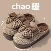 Bow cotton slippers autumn and winter home interior 2025 new thick bottom warm, cool slippers outside