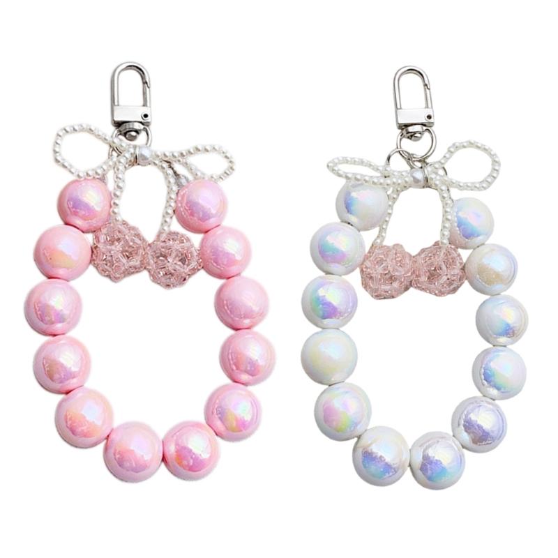 Elegant Bowknot Pendant Keyring 3D Cherries Keychain Portable Beaded Key Chain Jewelry Bag Accessory for Women and Girls