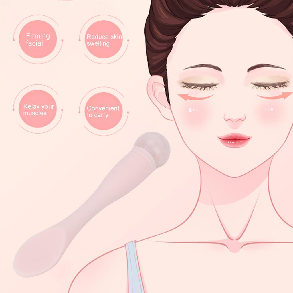 2pcs Eye Cream Applicator Stick Double Headed Silicone Jadestone Wrinkles Remove Eye Massage Tool Pink