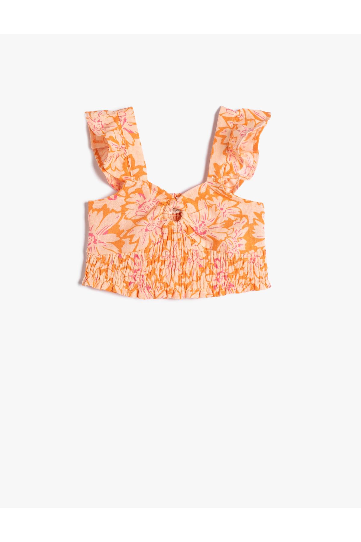 

Льняная укороченная блузка, без рукавов, с цветочным принтом Gippe Detailed..