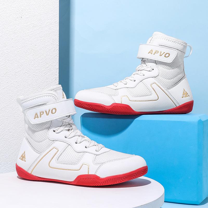 

2025 Борцовки для молодежи Застежка на липучке Высокие боксерки Дышащий сетчатый верх Легкая поддержка Спортивные кроссовки для зала 38