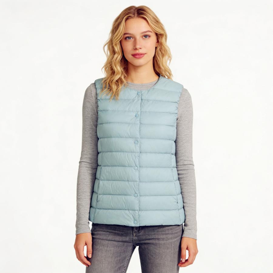 Autumn and winter women's round neck down liner vest V-neck light down jacket thermal jacket vest