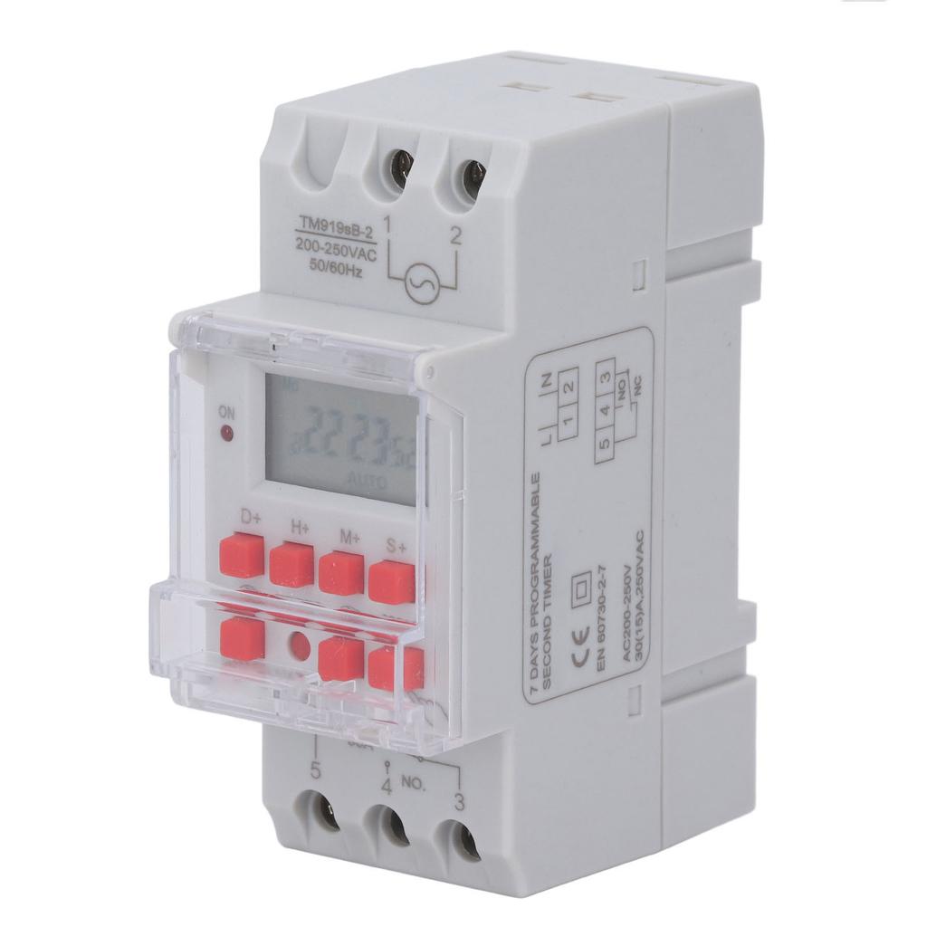 Timer Switch LCD Display 7 Day Programmable Timer NO NC Output 35mm DIN Rail Mount Miscontact Lock