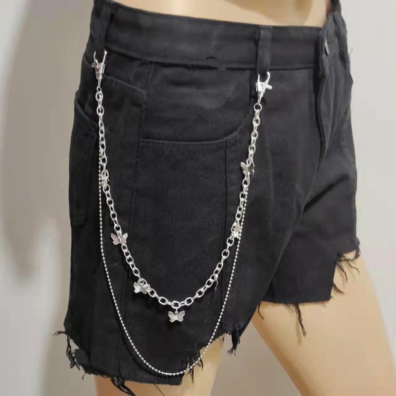 Personality Trend Metal Clothing Punk Style Copper Butterfly Piece Fringed Jeans Chain Waist Chain