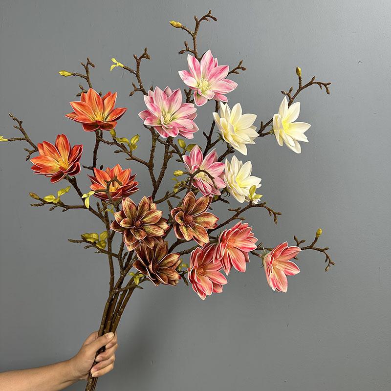 4pcs Simulation Perfume Lotus Branch Plastic Fake Flowers Office Decorative Artificial Magnolia Orange Flower Hall Decoration