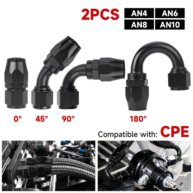 2 Pcs Universal AN4 AN6 AN8 AN10 Straight 0 45 90 180 Deg Aluminum Swivel Hose End Fitting Adapter For Oil Fuel CPE Line Black